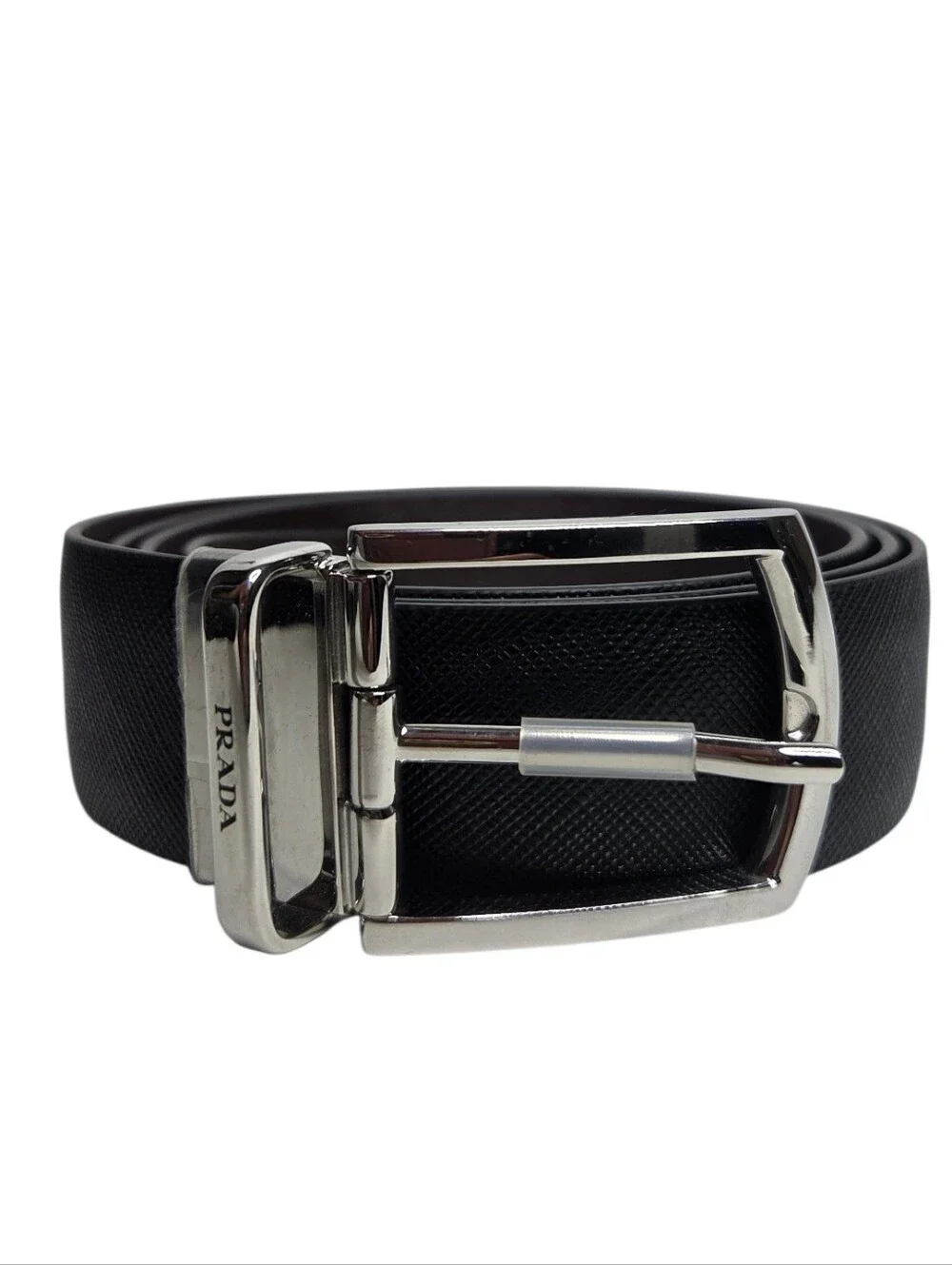 Prada Saffiano Reversible Leather Belt - Black/Brown